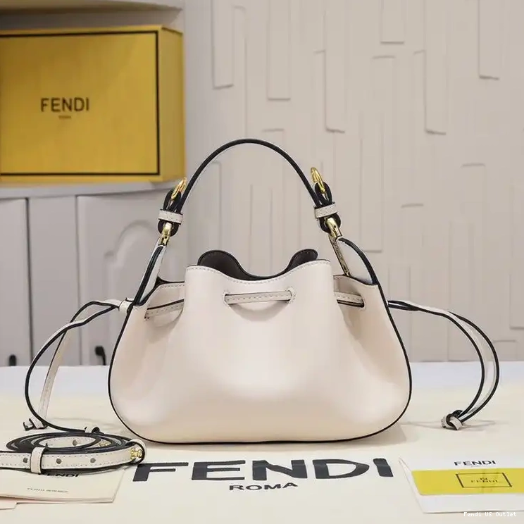 Affordable HOT Calf Leather Fendi Bag Bucket Beige In Pomodorino Mini 0608